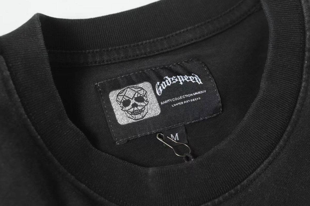 Godspeed Street Graffiti Skeleton Car Graphic T-Shirt ¡ª neck_label