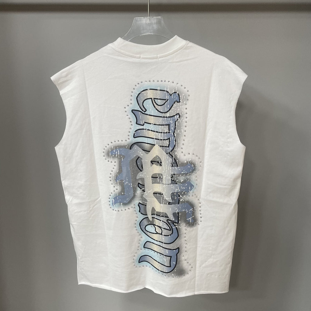 MIXED EMOTION White Vertical Wordmark Sleeveless Graphic Top ¡ª back
