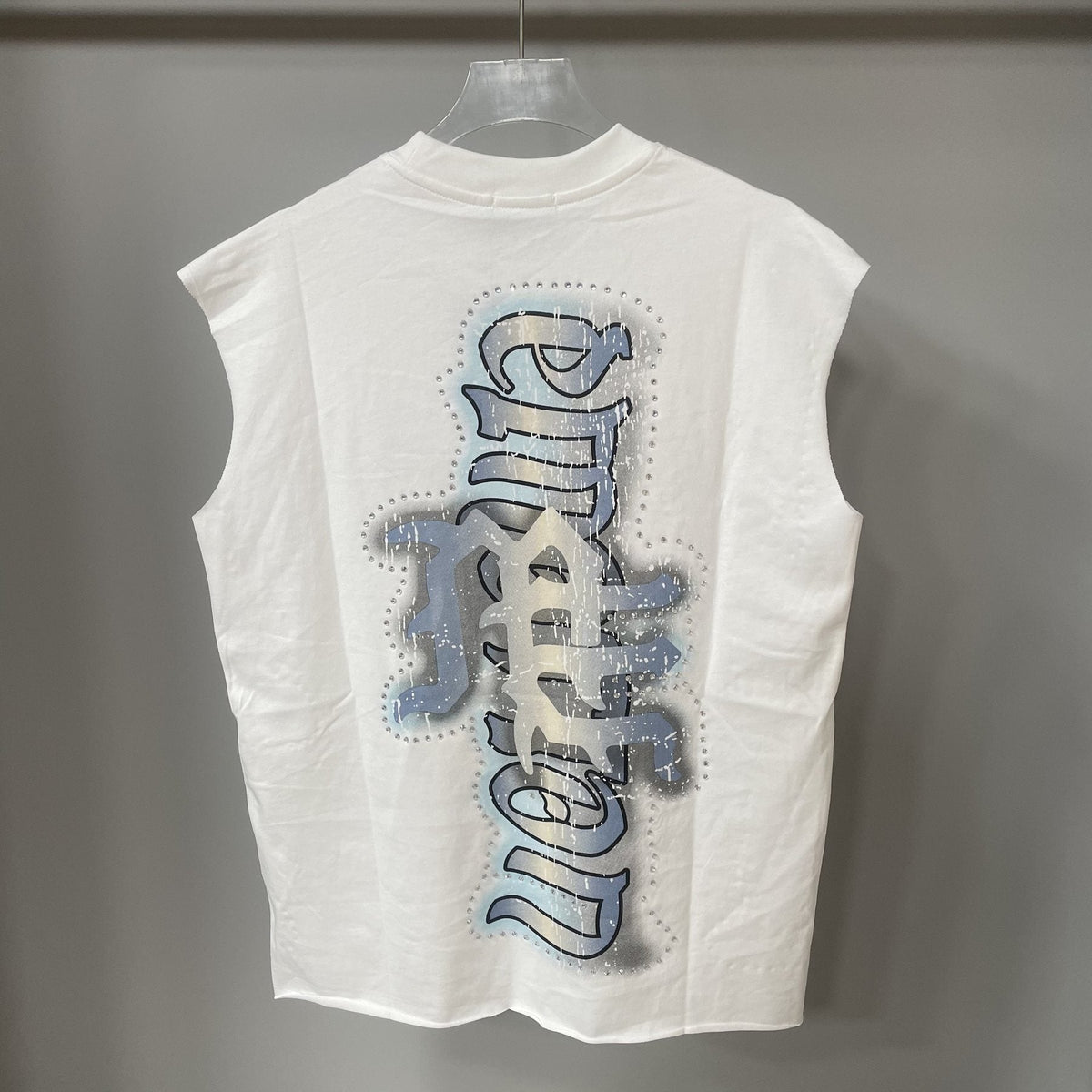 MIXED EMOTION White Vertical Wordmark Sleeveless Graphic Top ¡ª back