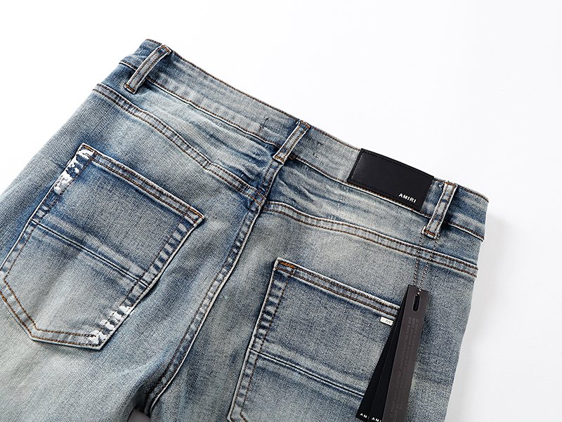 Amiri Light Blue Distressed Leg Print Jeans ¡ª detail